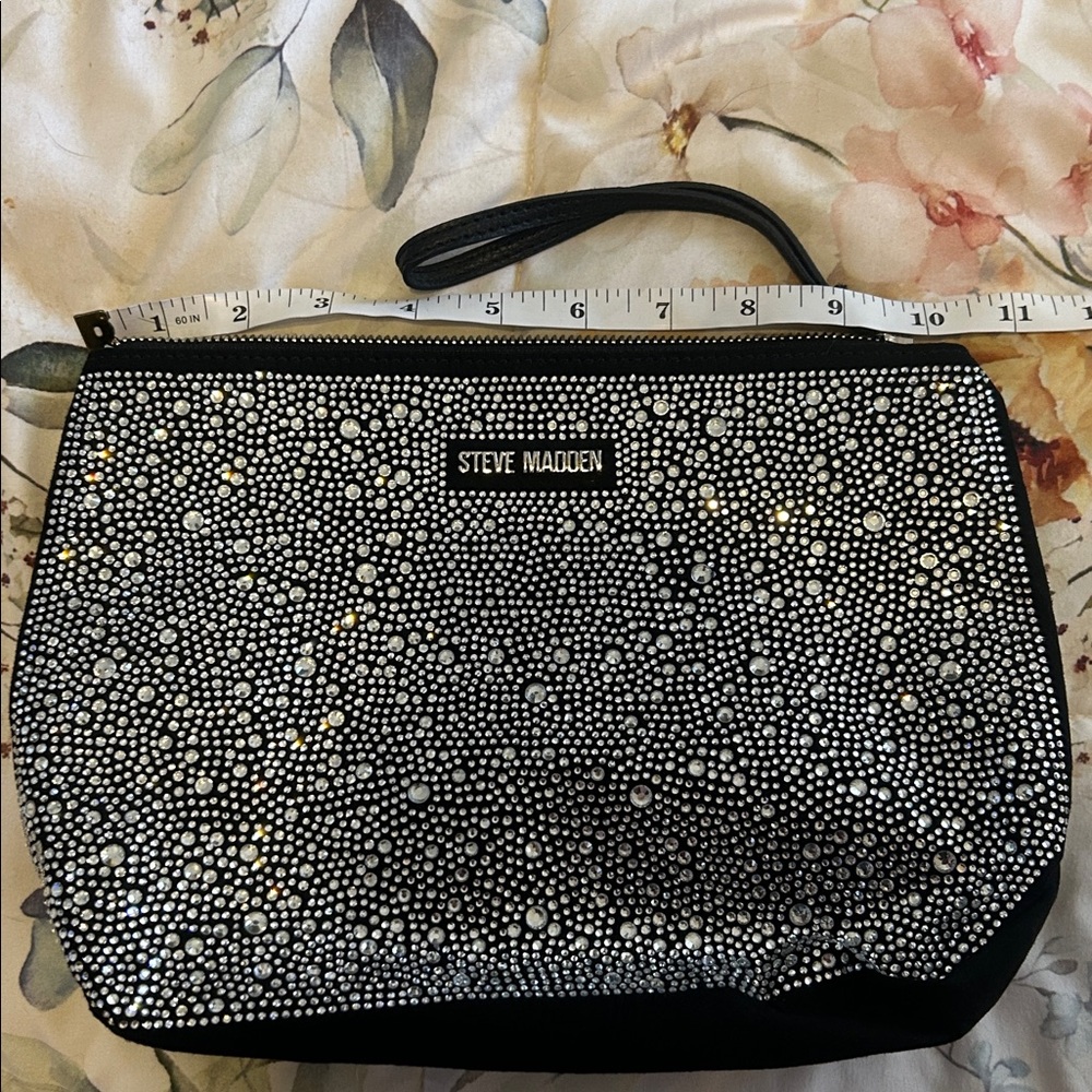 Steve Madden Black and Silver Sparkly Studded Cosmetic Bag - Picture 4 of 5